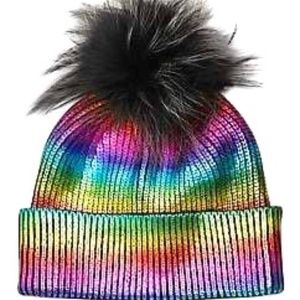 Adrienne Landau Rainbow Pom Beanie Hat